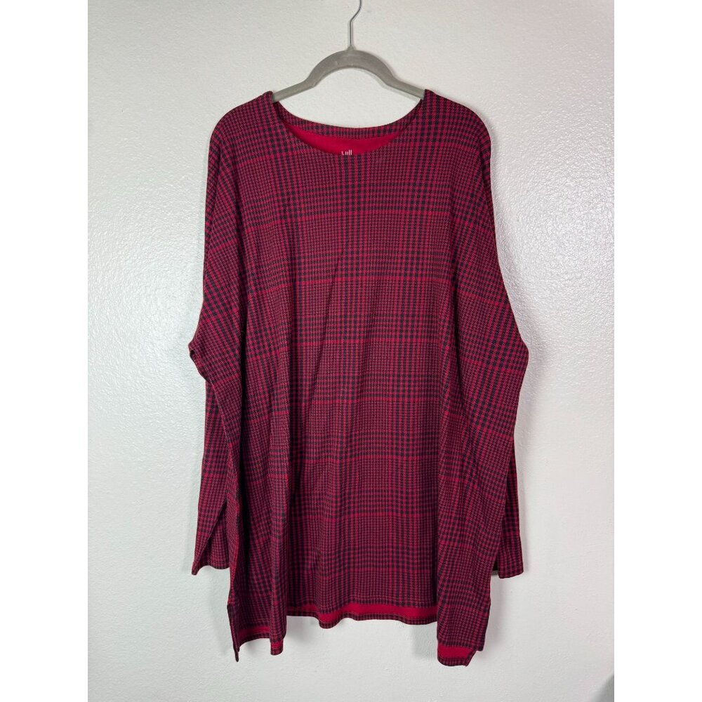 J. Jill Supima Cotton Plaid Houndstooth Crew Neck Tunic Red Black Top Size 3X